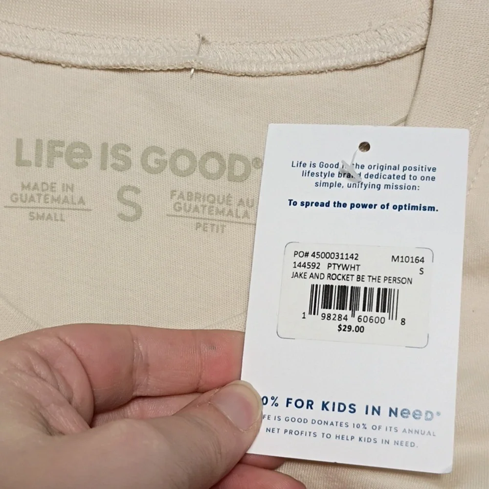 NWT Life Is Good Putty White Jack And Rocket Be The Person Tee Size Small Cotton - Picture 4 of 8